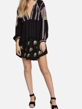 Free People Wild Horses Embroidered Mini Dress Large